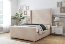 "Sloomy Devonshire Sand Naples Bed Frame With 50""  Upholstered Wingback Headboard 6' Super King" - thumbnail 2