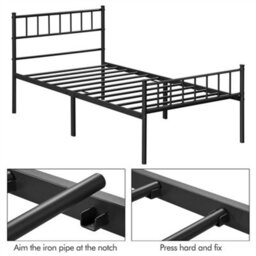 Yaheetech Black 3Ft Single Metal Bed Frame With Slatted Headboard And Footboard - thumbnail 7