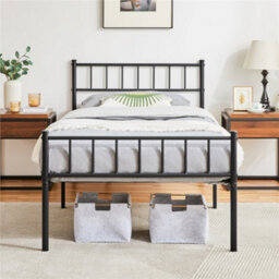 Yaheetech Black 3Ft Single Metal Bed Frame With Slatted Headboard And Footboard - thumbnail 1