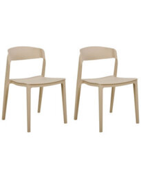 Wyld And Coco Beige Stackable Armless Dining Chairs Set Of 2 Contemporary Modern. - thumbnail 3