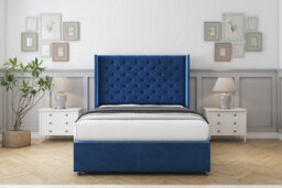 "Sloomy Dior Navy Plush Divan Bed Base No Drawers With 54"" Wingback Headboard 2'6 Small Single" - thumbnail 2