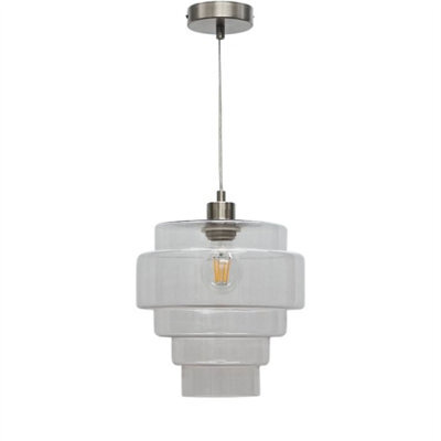 First Choice Lighting Benson - 5 Tier Clear Glass & Satin Nickel Ceiling Pendant Light - image 1
