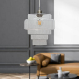 First Choice Lighting Benson - 5 Tier Clear Glass & Satin Nickel Ceiling Pendant Light - thumbnail 3