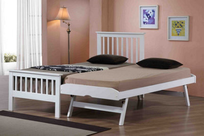 Save On Goods UK 3Ft Single White Wood Finish Guest Bed,underbed,trundle,overnighter Wooden Bed Frame