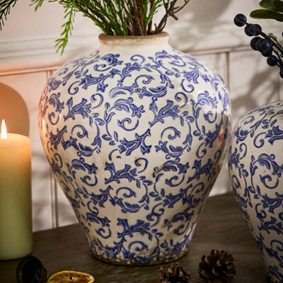 Dibor Vintage Luxury Solene Large Blue Botanical Round Flower Vase H28 X Dia23Cm - image 1