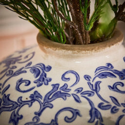 Dibor Vintage Luxury Solene Large Blue Botanical Round Flower Vase H28 X Dia23Cm - thumbnail 3