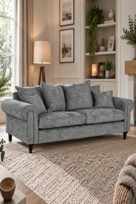 Loft Home Harlow Silver Grey Pillow Back 3 Seater Sofa - image 1