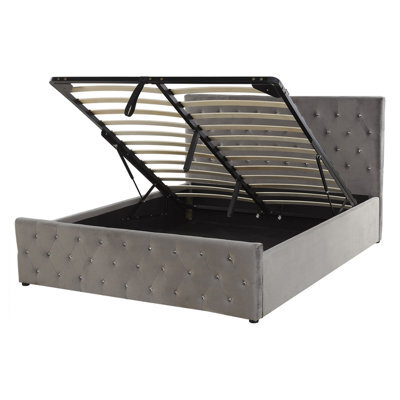 Beliani Ottoman Bed Velvet Amiens 140 X 200 Cm (Eu Double) Grey - image 1