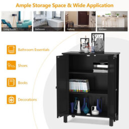 Costway Bathroom Floor Cabinet Freestanding With 2 Doors - thumbnail 4