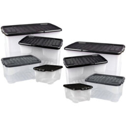 Storm Trading Group 2 X Stackable & Strong Durable 24 Litre Curve Plastic Storage Boxes With Black Lids For Home & Office - thumbnail 2
