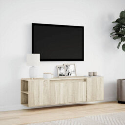 Berkfield Tv Wall Cabinet With Led Lights Sonoma Oak 135X31X39.5 Cm - thumbnail 4