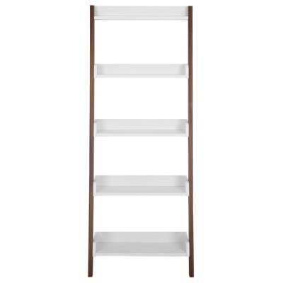 Beliani 5-Tier Ladder Bookcase, Dark Wood Frame With White Shelves, W65 X D32 X H164Cm - image 1