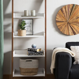 Beliani 5-Tier Ladder Bookcase, Dark Wood Frame With White Shelves, W65 X D32 X H164Cm - thumbnail 2