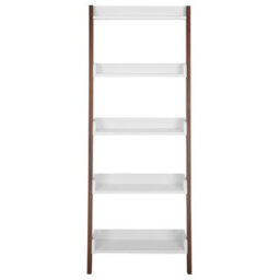 Beliani 5-Tier Ladder Bookcase, Dark Wood Frame With White Shelves, W65 X D32 X H164Cm - thumbnail 1