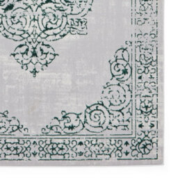 Green Silver Traditional Bordered Abstract Easy To Clean Dining Room Bedroom & Living Room Rug-80Cm X 150Cm - thumbnail 5
