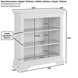 The Furniture Market Wilmslow White Painted Small Low Compact Adjustable 2 Shelf Bookcase - thumbnail 7