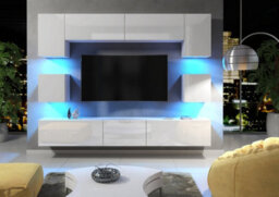 Modern Wall Unit Tv Stand Living Room Cupboard - White  Gloss Doors - thumbnail 8