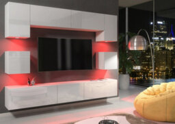Modern Wall Unit Tv Stand Living Room Cupboard - White  Gloss Doors - thumbnail 3