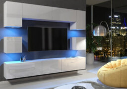 Modern Wall Unit Tv Stand Living Room Cupboard - White  Gloss Doors - thumbnail 2