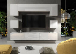 Modern Wall Unit Tv Stand Living Room Cupboard - White  Gloss Doors - thumbnail 7