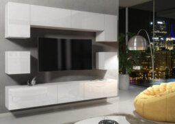 Modern Wall Unit Tv Stand Living Room Cupboard - White  Gloss Doors - thumbnail 6