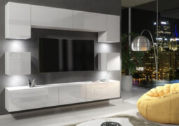 Modern Wall Unit Tv Stand Living Room Cupboard - White  Gloss Doors - thumbnail 5