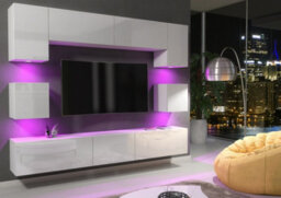 Modern Wall Unit Tv Stand Living Room Cupboard - White  Gloss Doors - thumbnail 4