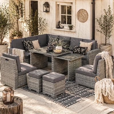 Wyld Haus Nomiri 10-Seater Light Grey Rattan Outdoor Garden Sofa Set With Extendable Dining Table - image 1