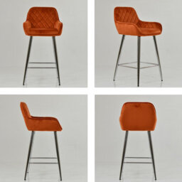 Lakeland Furniture Carson Burnt Orange Velvet Chrome Fixed Leg Base Bar Stool - thumbnail 2