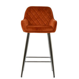 Lakeland Furniture Carson Burnt Orange Velvet Chrome Fixed Leg Base Bar Stool - thumbnail 1