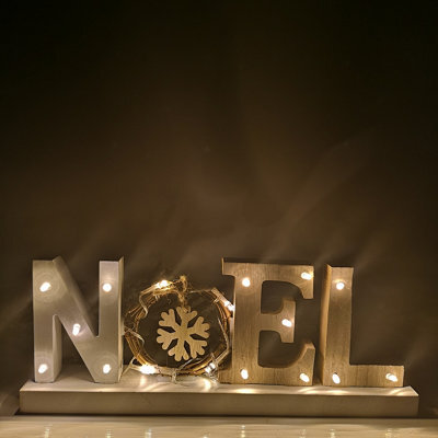 Samuel Alexander 12Cm Battery Operated Light Up Wooden Noel Christmas Decoration With Snowflake & 18 Warm White Leds - image 1