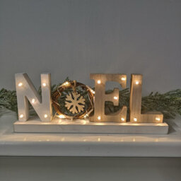 Samuel Alexander 12Cm Battery Operated Light Up Wooden Noel Christmas Decoration With Snowflake & 18 Warm White Leds - thumbnail 3