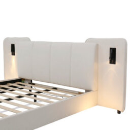 Abrihome 4Ft6 Double Upholstered Bed With Charging Port & Led Lighting, Soft Headboard, Storage Bed Frame, Beige - thumbnail 7