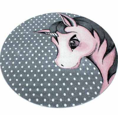 Bravich Pink And Grey Polkadots Unicorn Circle Rug - Kids - 160Cm