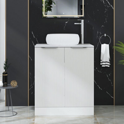 Royal Bathrooms Evora 700mm Matt White Fluted Floor Standing Countertop Vanity Unit 2 Door With Milan Basin - image 1