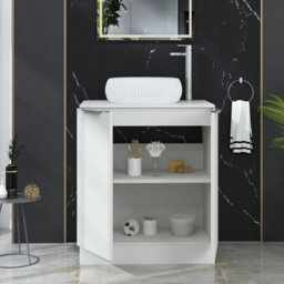 Royal Bathrooms Evora 700mm Matt White Fluted Floor Standing Countertop Vanity Unit 2 Door With Milan Basin - thumbnail 3