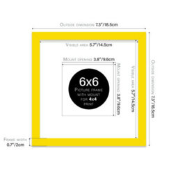 "6X6"" Yellow Picture Frame - 6X6"" Square Frame With 4X4"" Mount For 6X6""/4X4"" Pictures Moderrn Style Thin Edge, 1 Pack" - thumbnail 2