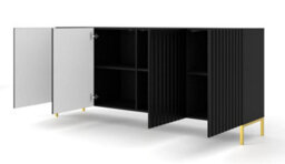 Arte Sleek Black Wave Sideboard Cabinet With Gold Legs (W)200Cm (H)87Cm (D)42Cm - Contemporary & Luxurious - thumbnail 2