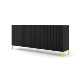Arte Sleek Black Wave Sideboard Cabinet With Gold Legs (W)200Cm (H)87Cm (D)42Cm - Contemporary & Luxurious - thumbnail 1