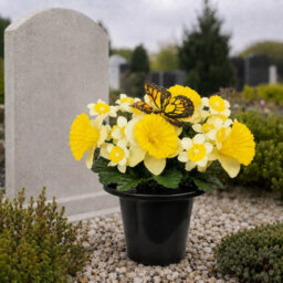 Urbn-Living Yellow Daffodil & Butterfly Set Of 2 Artificial Silk Flower Grave Pot Memorial Arrangement Graveside Cemetery - thumbnail 2