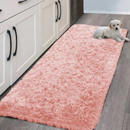 Ameha Pink Shaggy Runner For Living Bedroom Kitchen Mat Pet Friendly Modern Rugs, 60X220 Cm - thumbnail 2