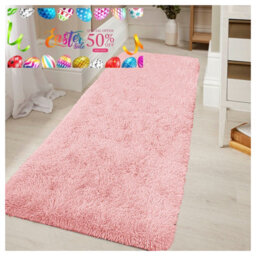 Ameha Pink Shaggy Runner For Living Bedroom Kitchen Mat Pet Friendly Modern Rugs, 60X220 Cm - thumbnail 1