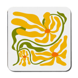 Benjamin Tate Design Placemat And Coaster Set Designer Artwork Limited Edition Floral Yellow Orange Motif Wooden Backing - thumbnail 3