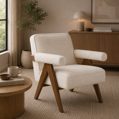 Where Saints Go Ltd Armchair Lorenzo Accent Snow Cream Chenille Walnut Wood Frame 83Cm By Where Saints Go - image 1