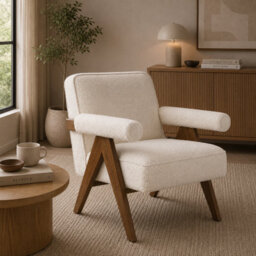 Where Saints Go Ltd Armchair Lorenzo Accent Snow Cream Chenille Walnut Wood Frame 83Cm By Where Saints Go - thumbnail 1