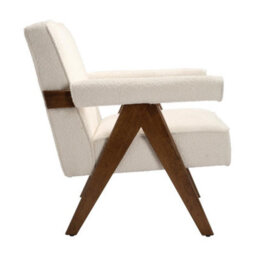 Where Saints Go Ltd Armchair Lorenzo Accent Snow Cream Chenille Walnut Wood Frame 83Cm By Where Saints Go - thumbnail 5