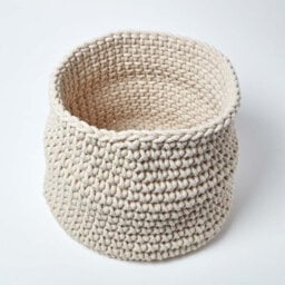 Homescapes Natural Cotton Knitted Round Storage Basket, 42 X 37 Cm - thumbnail 2