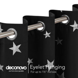 Deconovo Thermal Insulated Curtains, Star Printed Eyelet Blackout For Bedroom W52 X L54 Inch Black 1 Pair - thumbnail 7