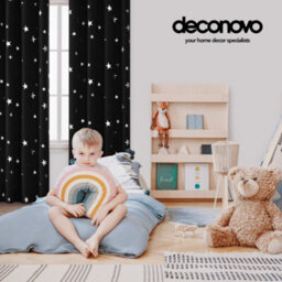 Deconovo Thermal Insulated Curtains, Star Printed Eyelet Blackout For Bedroom W52 X L54 Inch Black 1 Pair - thumbnail 5