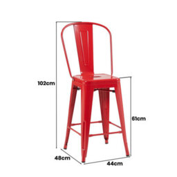 "Fwstyle Bistro Metal Bar Chairs Stools Set Of 4 24"" Red Gloss Galvanised Steel Indoor & Outdoor" - thumbnail 6